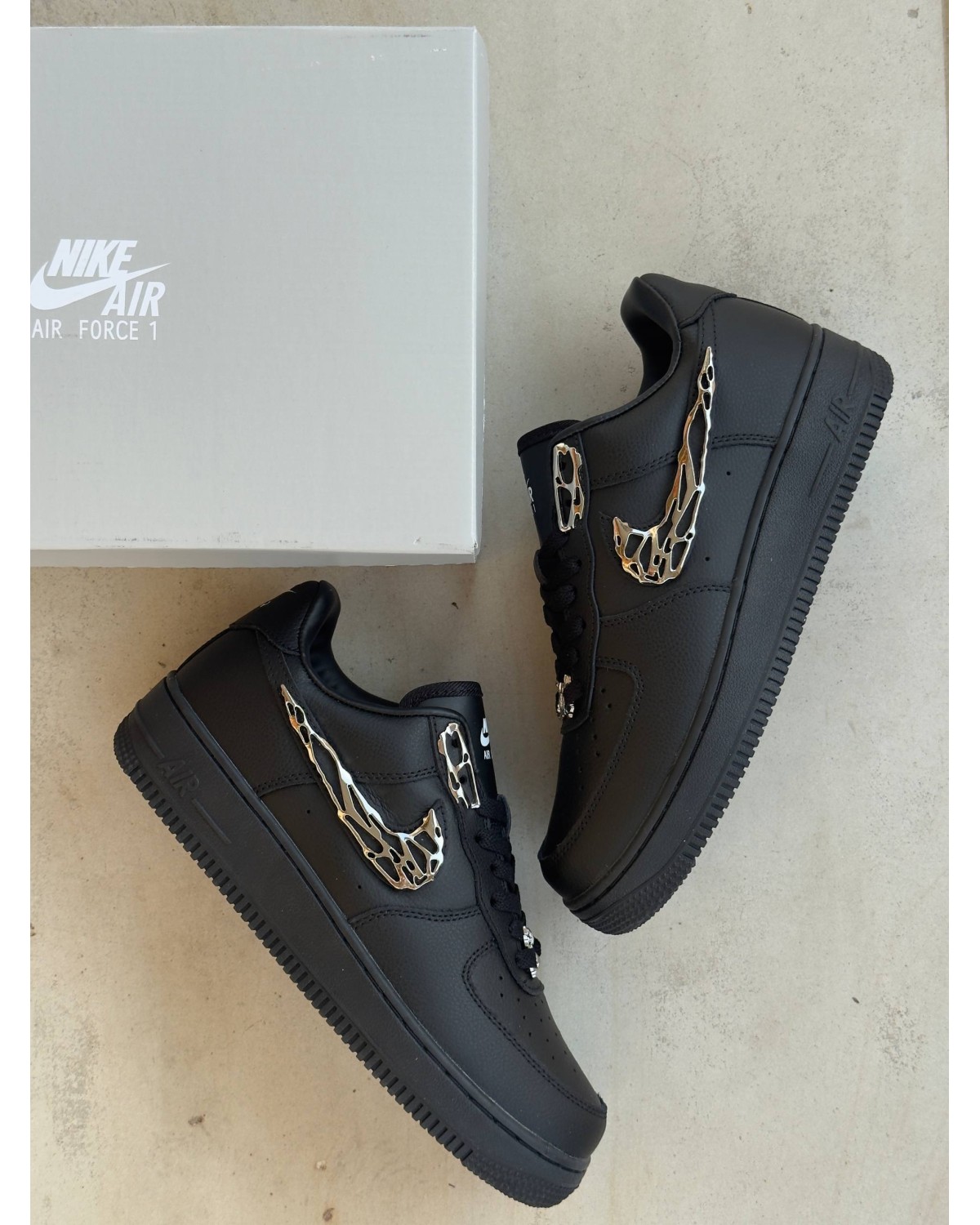 Nike Air Force 1 Low Black "Molten Metal Swoosh"