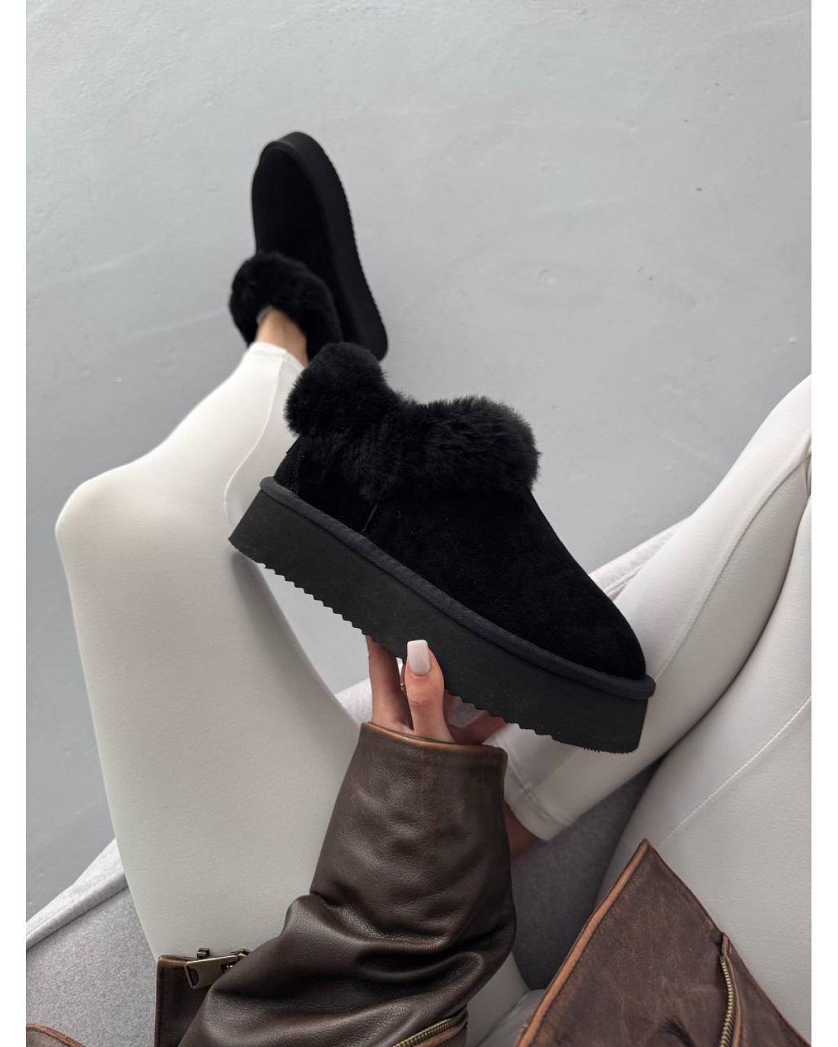 Ugg Fur Slippers Black Suede Ugg Fur Slippers Black Suede