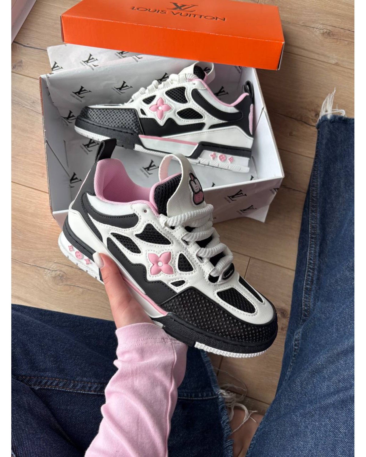 Louis Vuitton Skate Sneaker Black White Pink