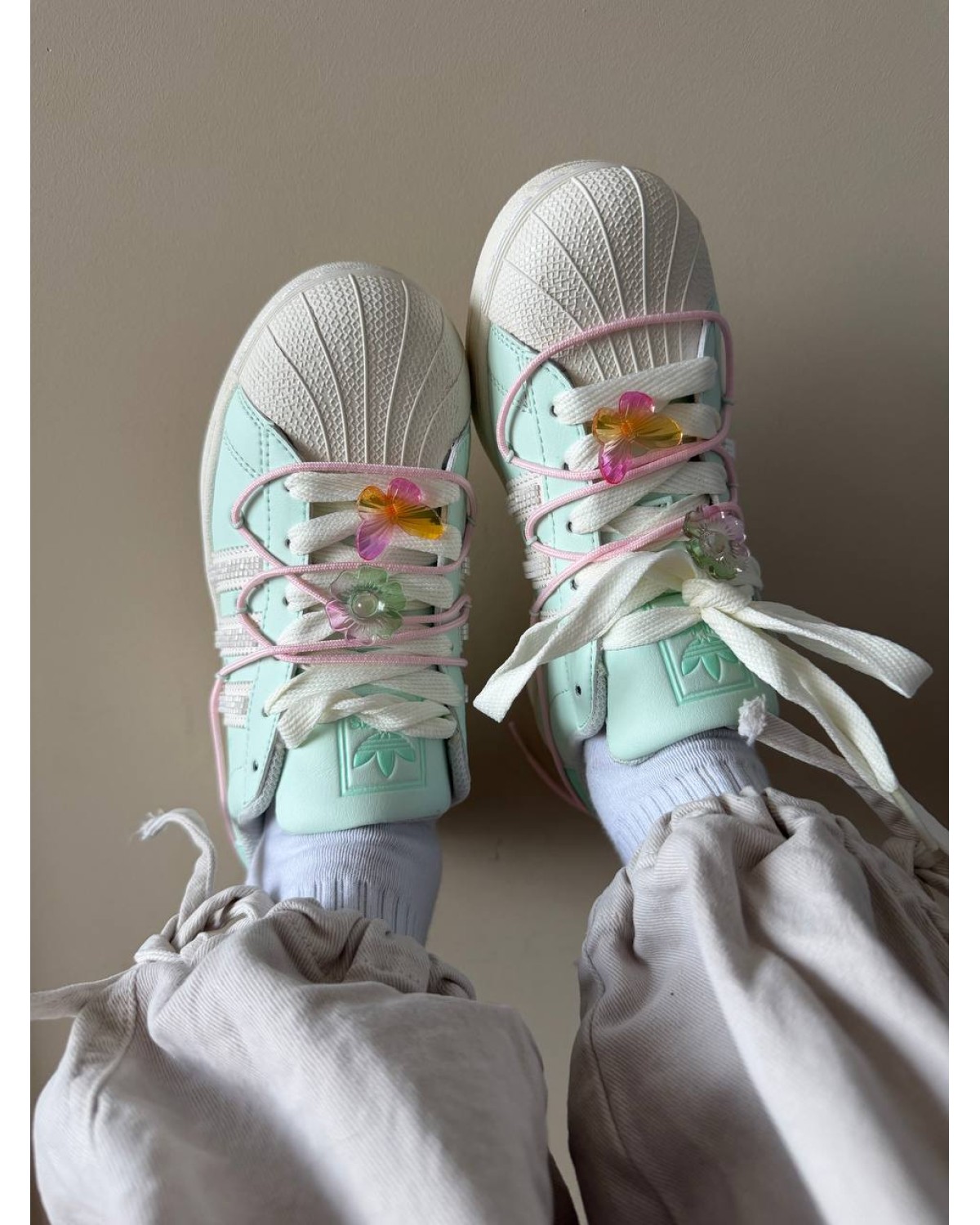 Adidas Superstar Lite Aqua White  Double Lace-Up Shoe