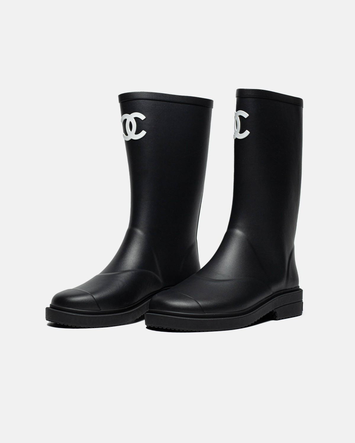 Chanel Black Knee High Rain Boot