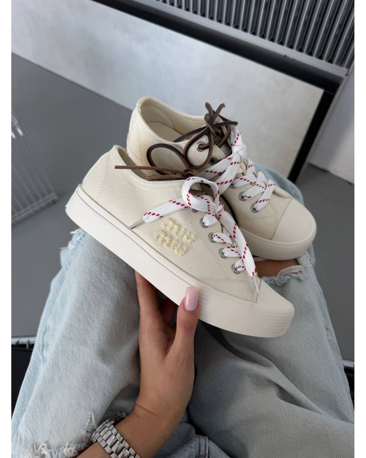 Miu Miu  Washed Denim Light Cream
