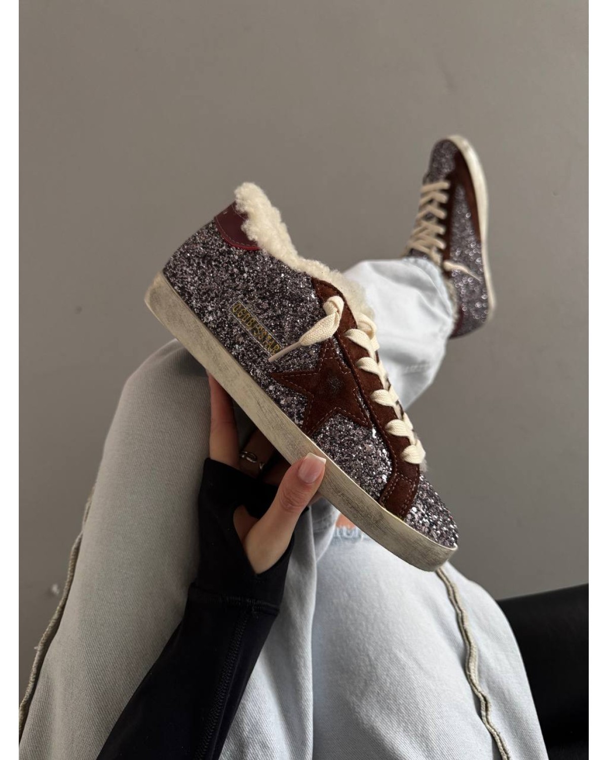 Golden Goose Superstar Metallic Sparkles / Brown Fur