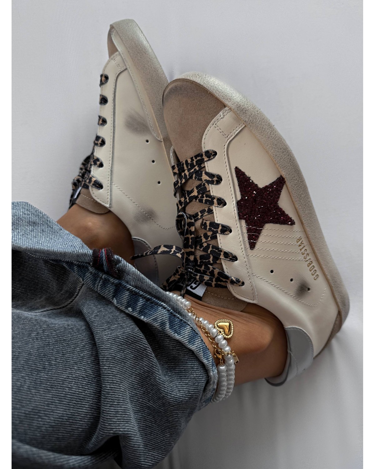 Golden Goose Super-Star Burgundy Glitter Star/Silver Heel Tab