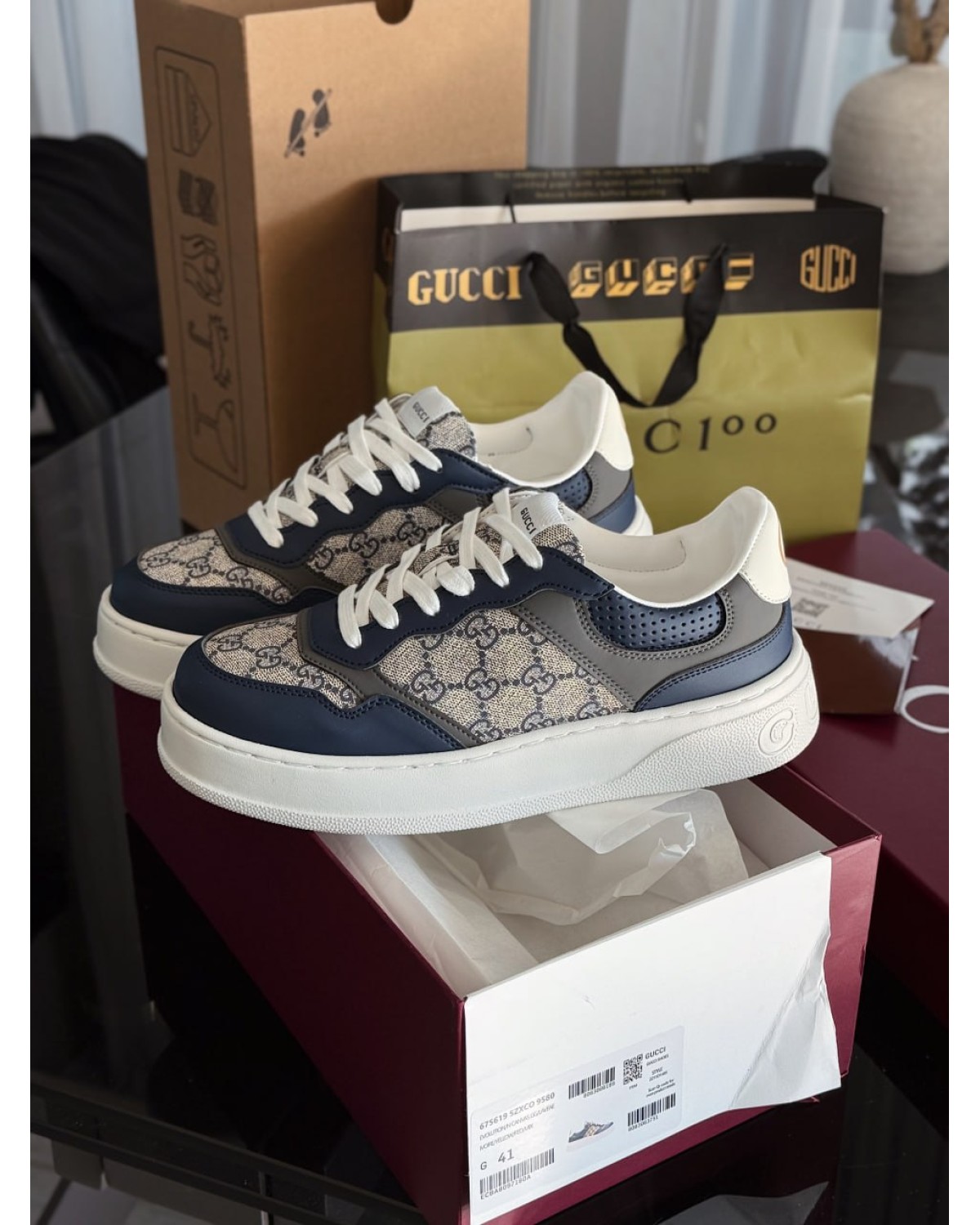Gucci GG Supreme Leather Sneakers Blue