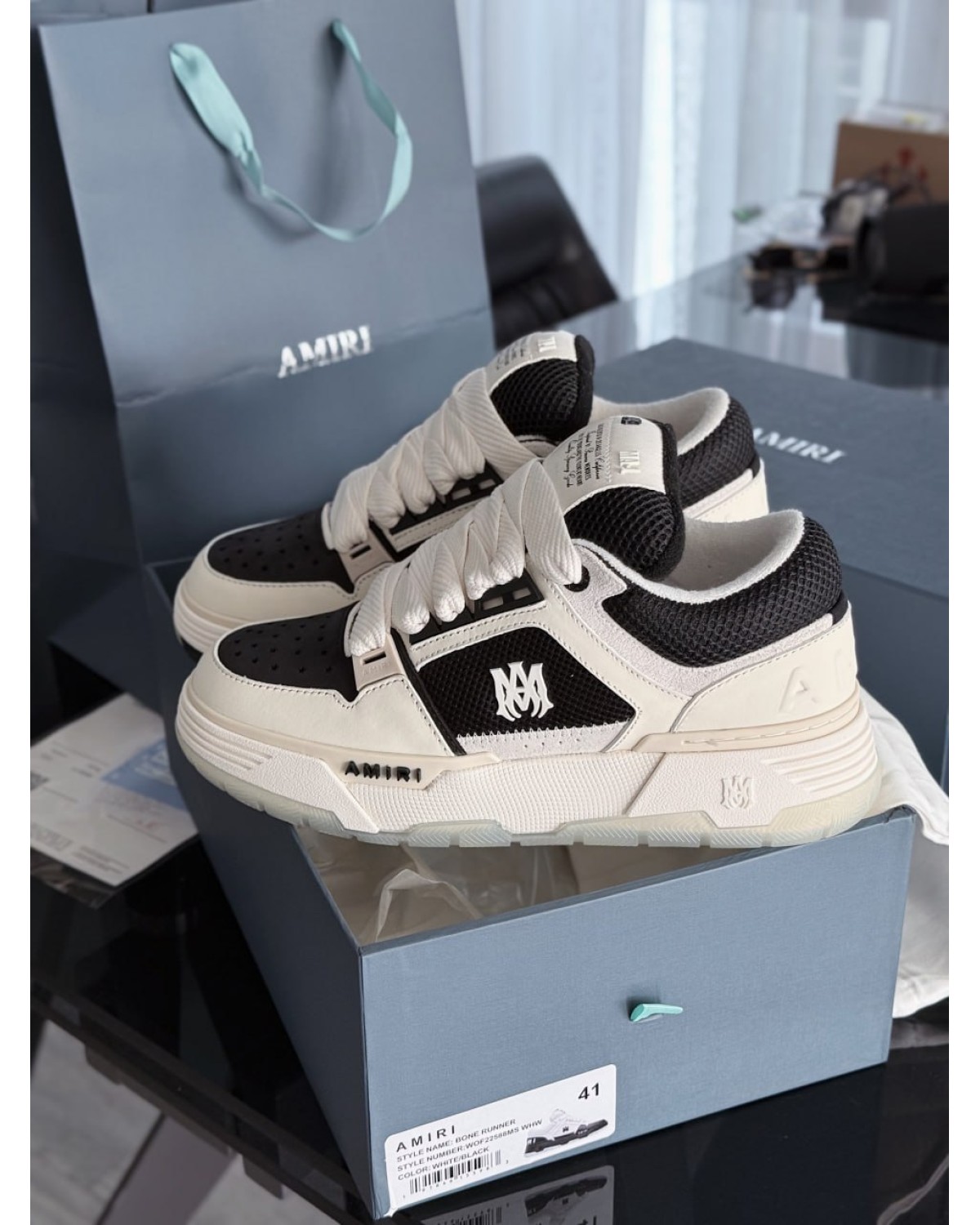 Amiri MA-1 Sneakers inLeather Mesh - Black