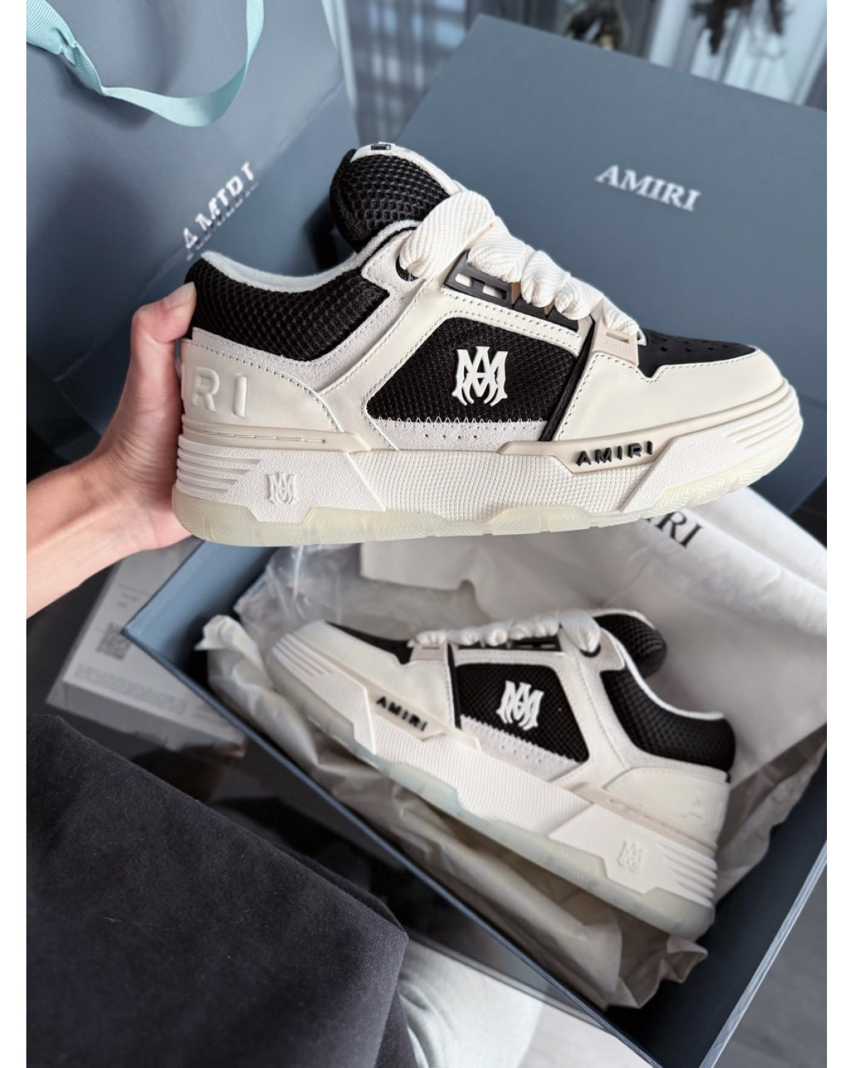 Amiri MA-1 Sneakers inLeather Mesh - Black