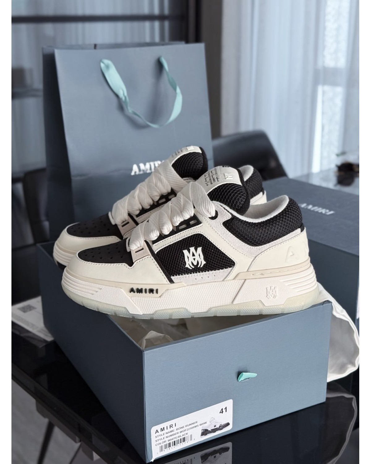 Amiri MA-1 Sneakers inLeather Mesh - Black