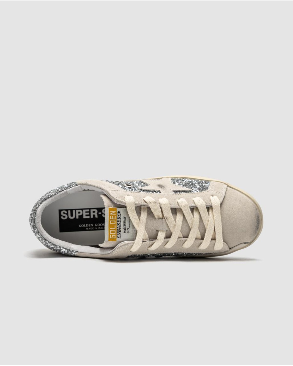 Golden Goose Super-Star in Silver Glitter with Ice-Gray