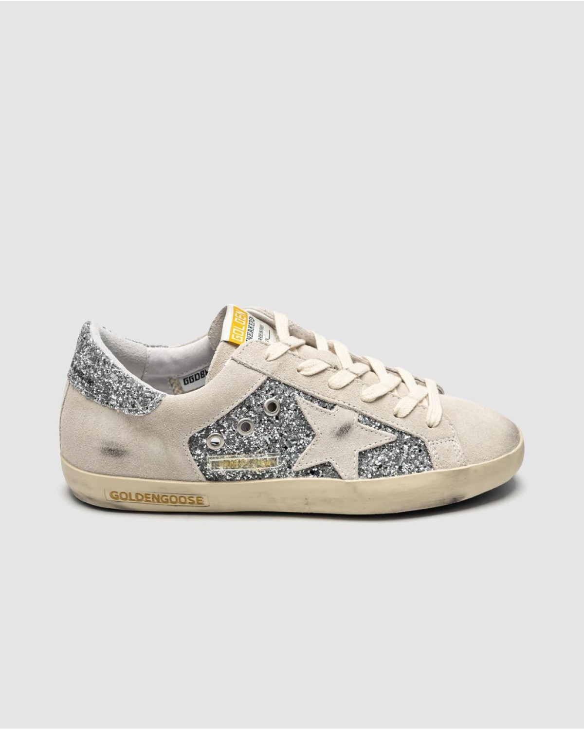 Golden Goose Super-Star in Silver Glitter with Ice-Gray