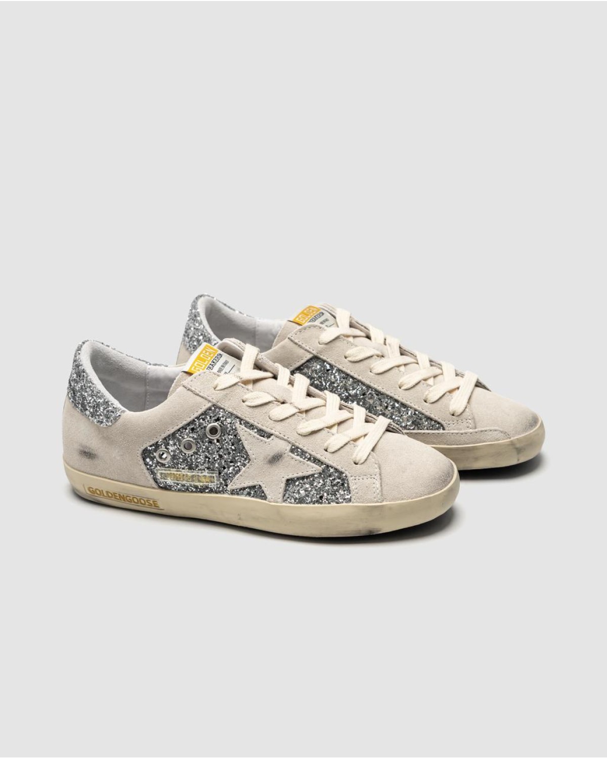 Golden Goose Super-Star in Silver Glitter with Ice-Gray