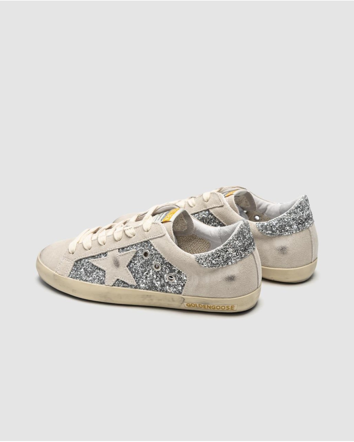 Golden Goose Super-Star in Silver Glitter with Ice-Gray