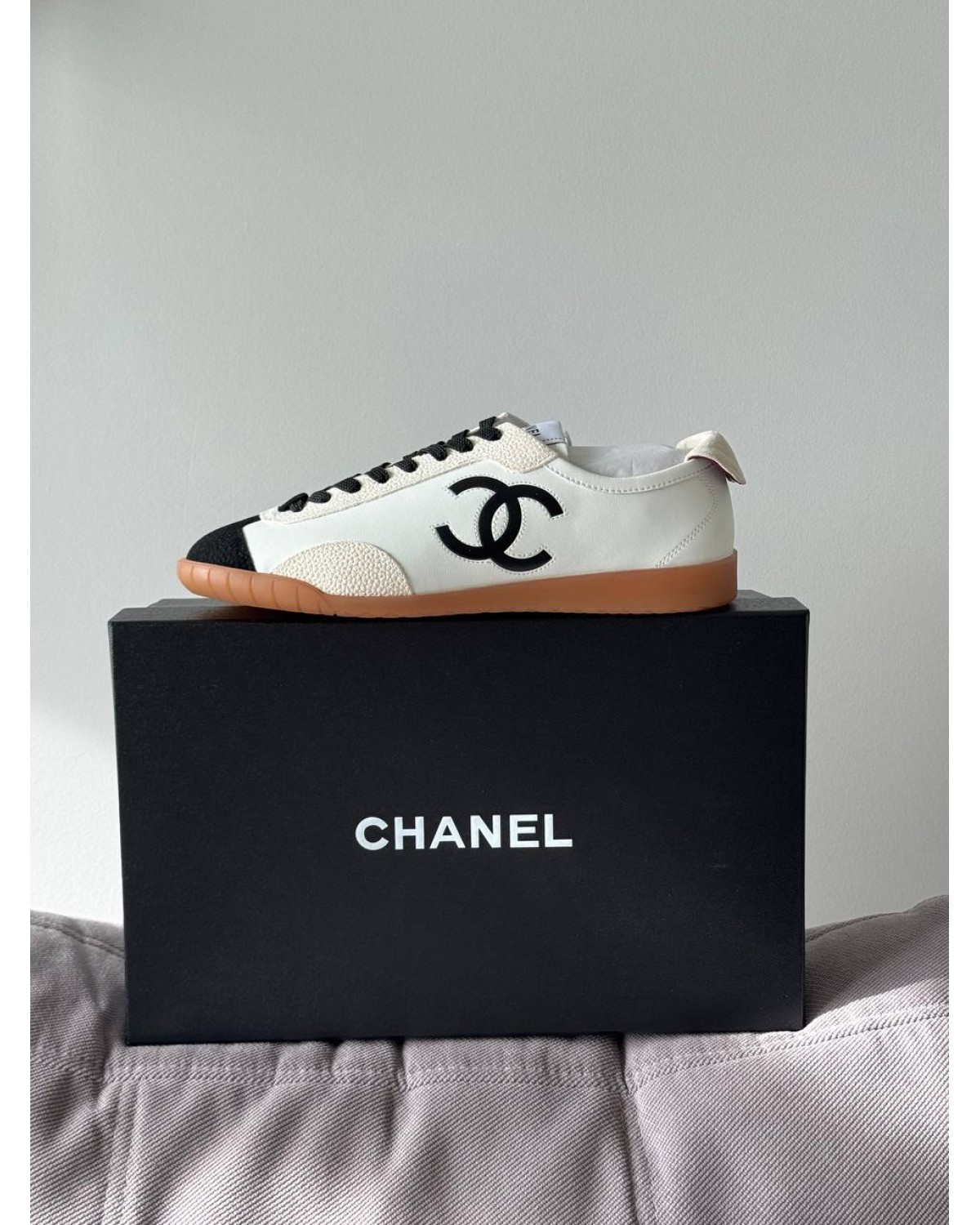 Chanel Bowling Sneakers White Beige Black