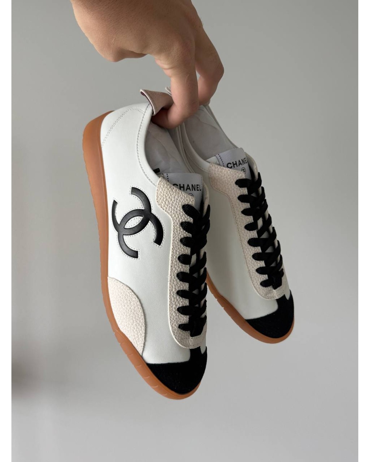 Chanel Bowling Sneakers White Beige Black