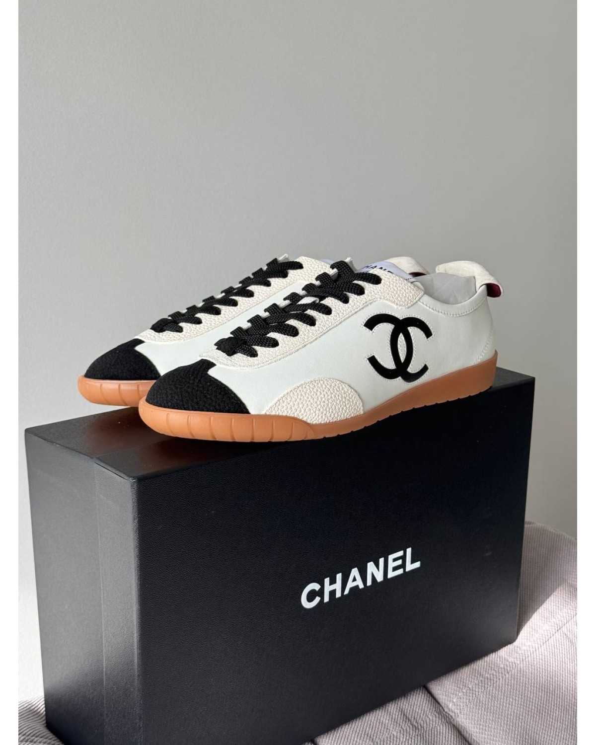 Chanel Bowling Sneakers White Beige Black Chanel Bowling Sneakers White Beige Black