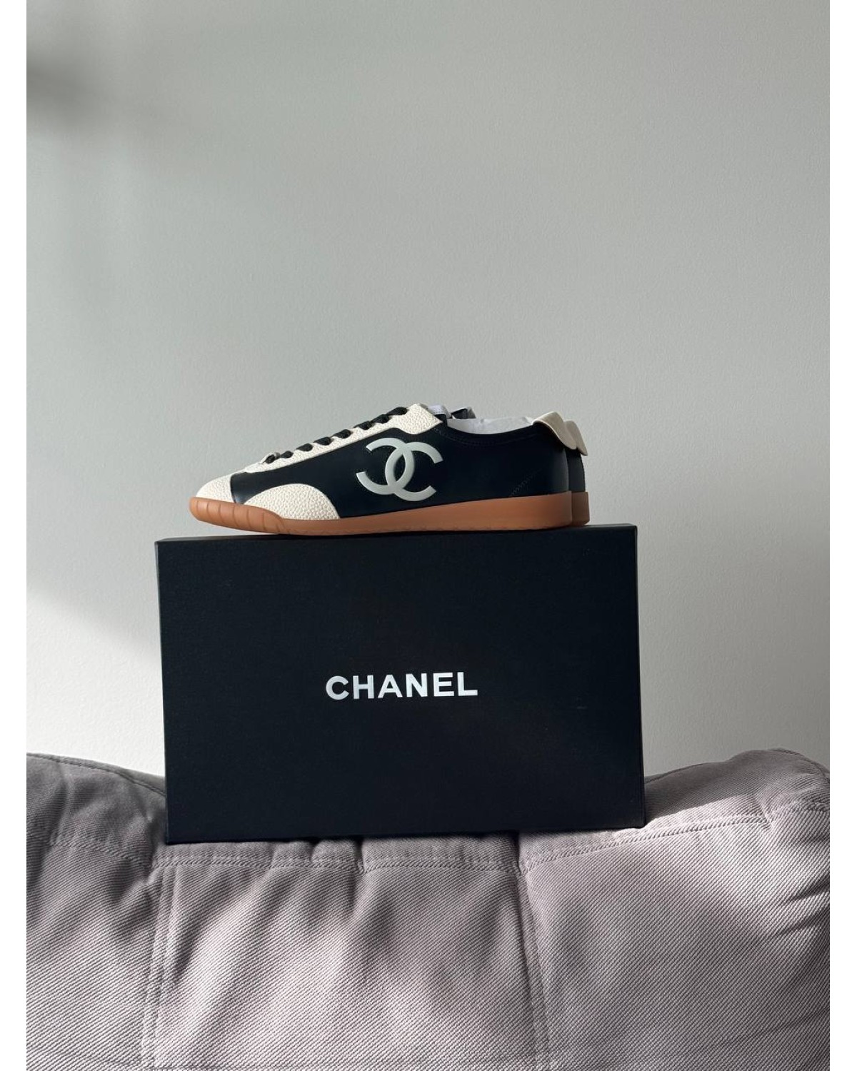 Chanel Bowling Sneakers White Beige Black