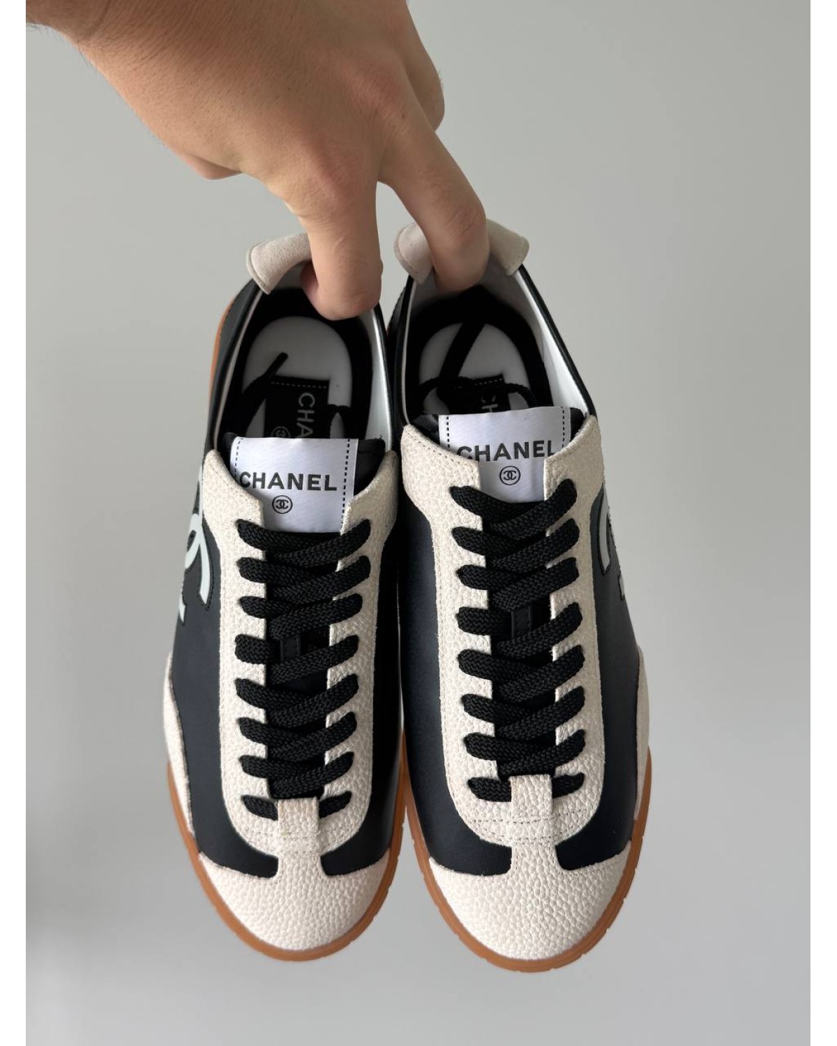 Chanel Bowling Sneakers White Beige Black