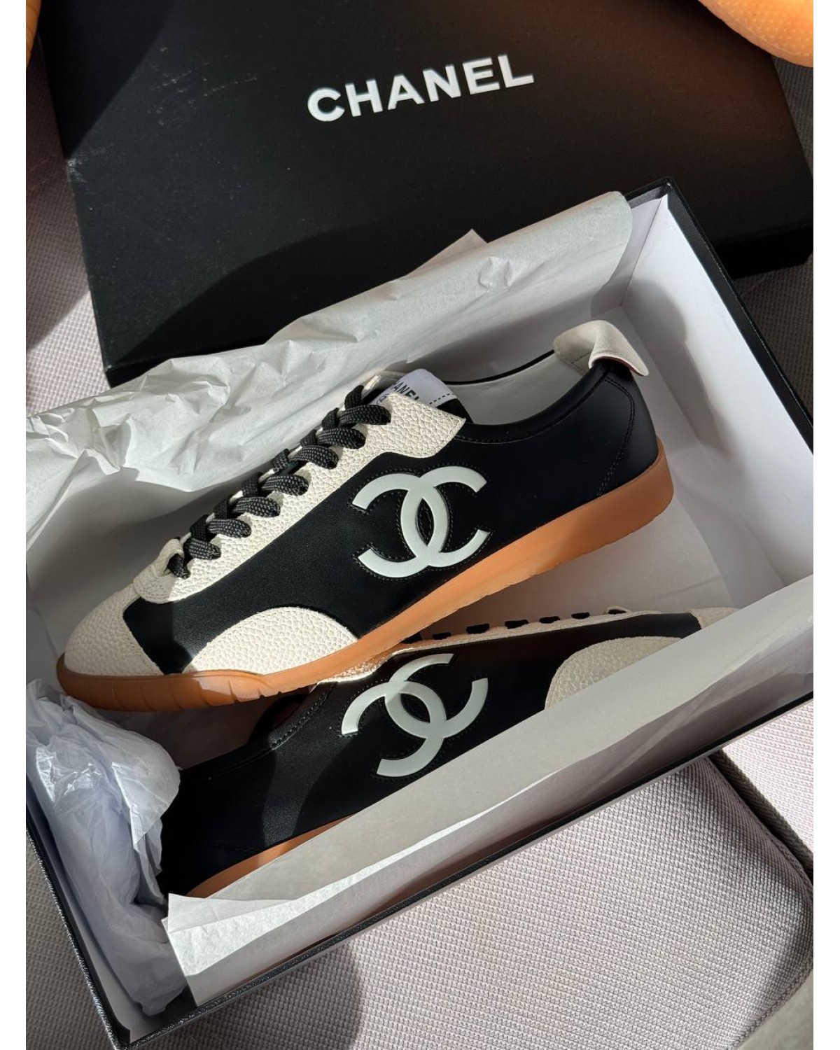 Chanel Bowling Sneakers White Beige Black Chanel Bowling Sneakers White Beige Black
