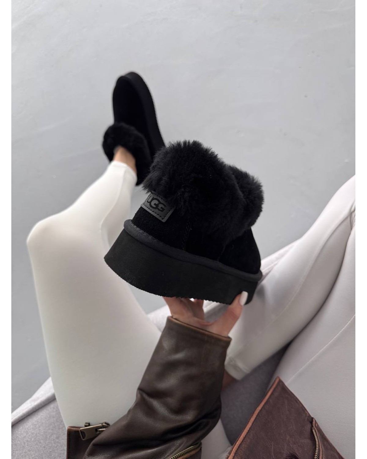 Ugg Fur Slippers Black Suede Ugg Fur Slippers Black Suede