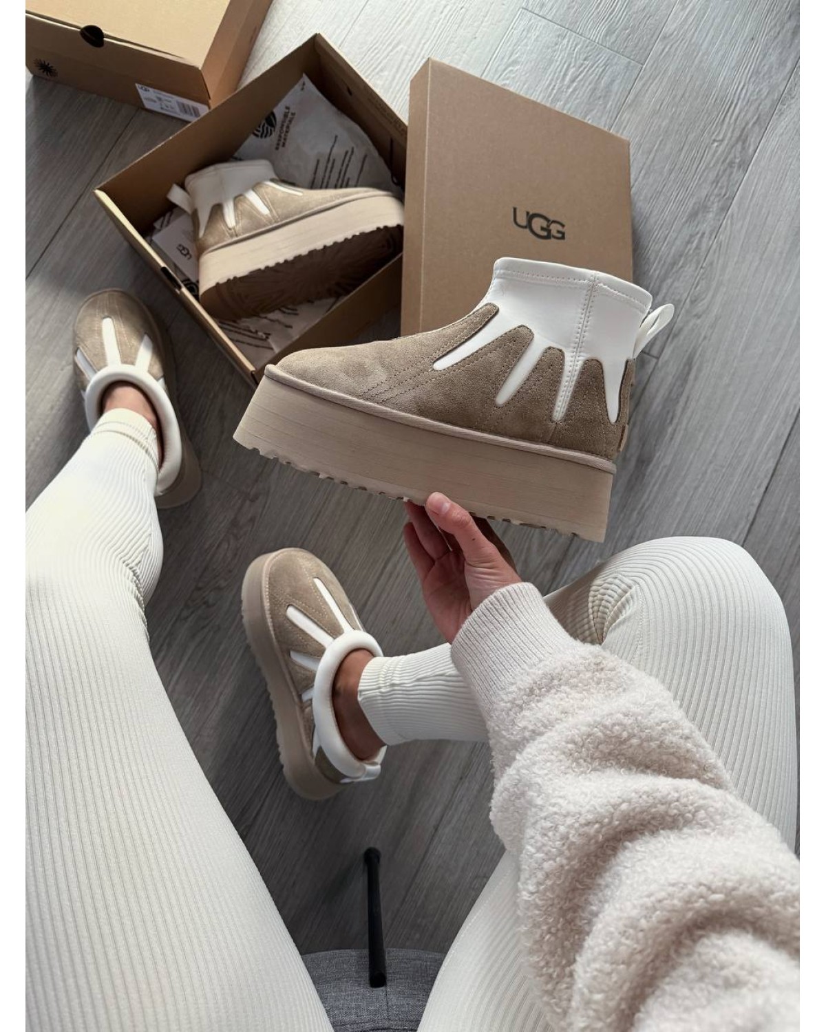 Ugg Classic Mini Dipper Platform Ankle Boots Neutrals