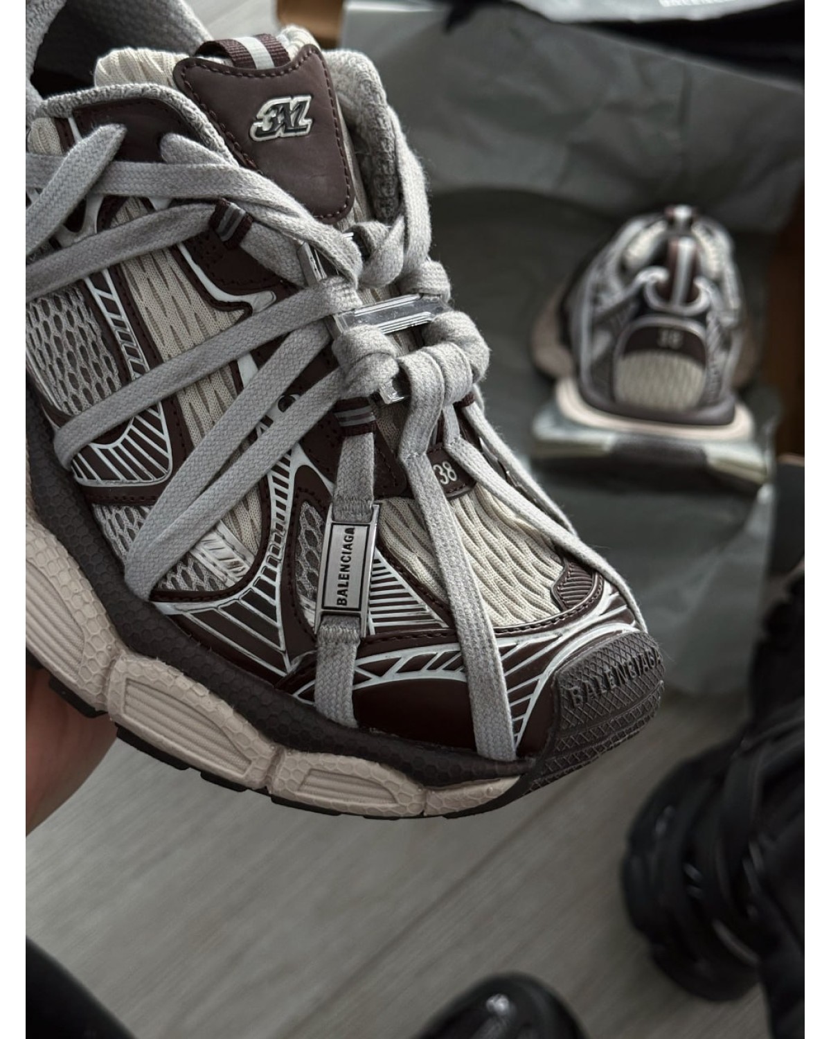 Balenciaga 3XL Extreme Lace Trainers Grey Brown