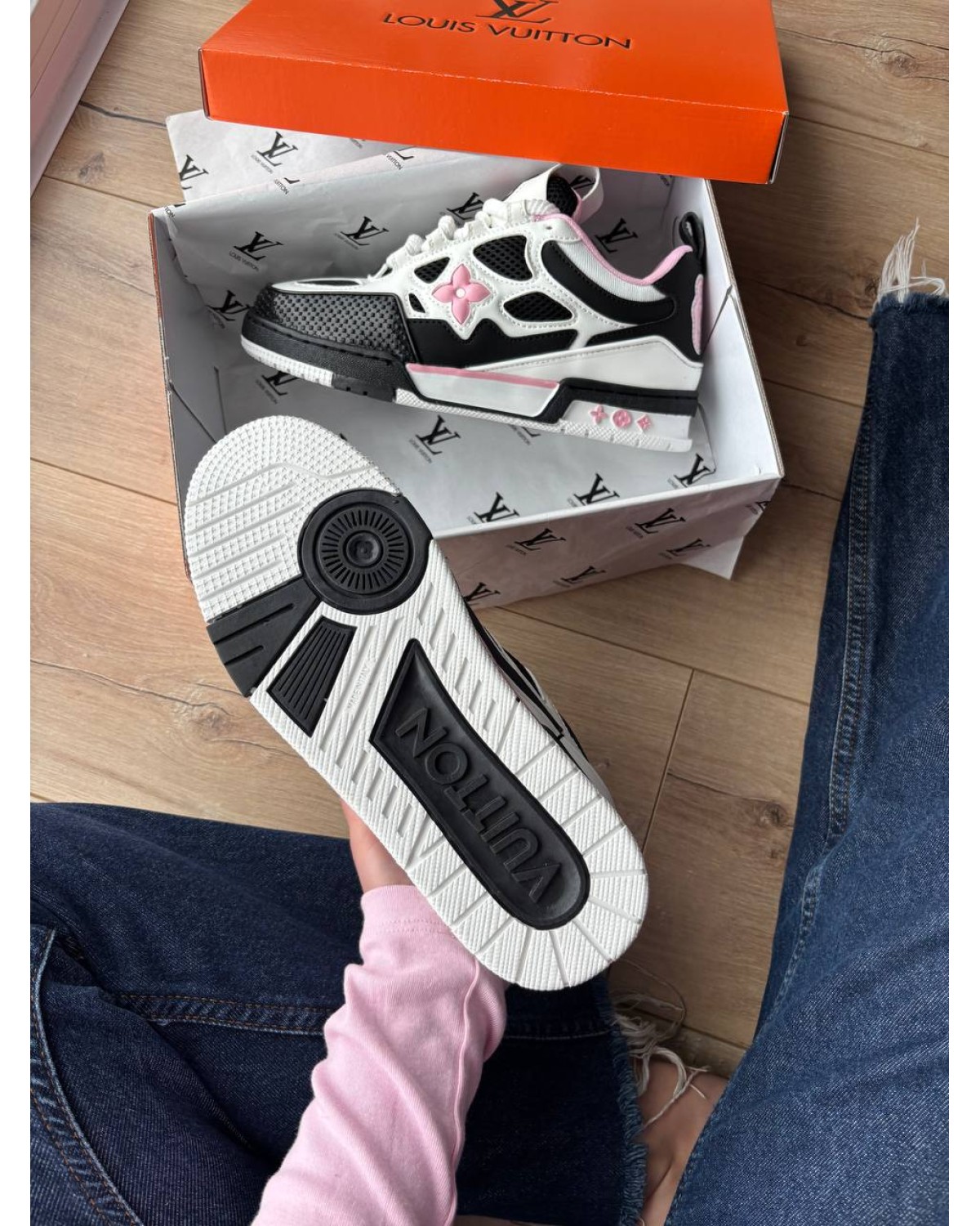 Louis Vuitton Skate Sneaker Black White Pink