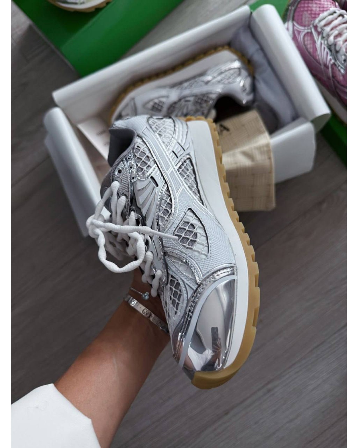 Bottega Veneta Orbit Silver White