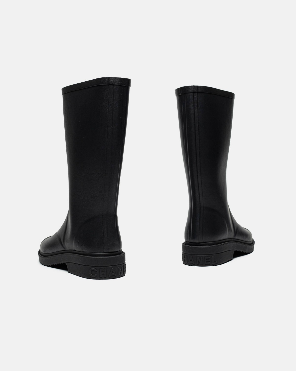 Chanel Black Knee High Rain Boot