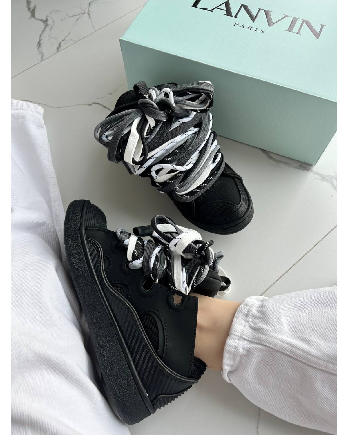 Lanvin Curb Sneakers Black Rope Laces Mix