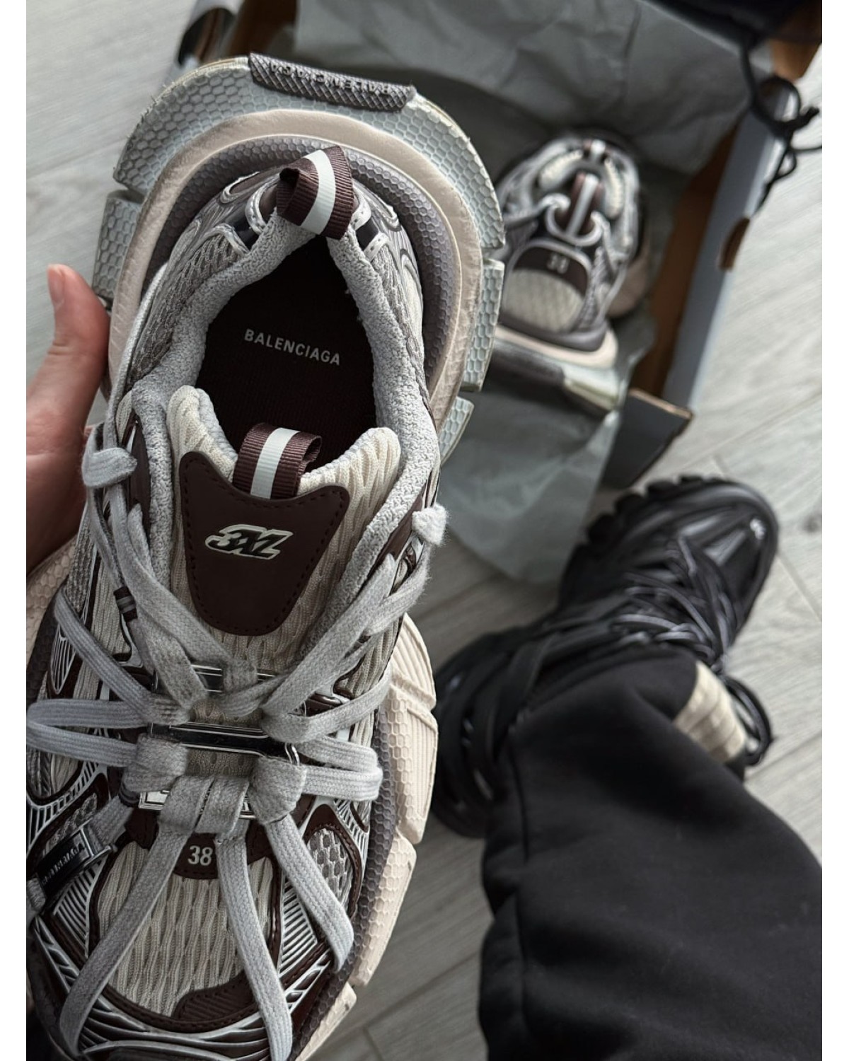 Balenciaga 3XL Extreme Lace Trainers Grey Brown