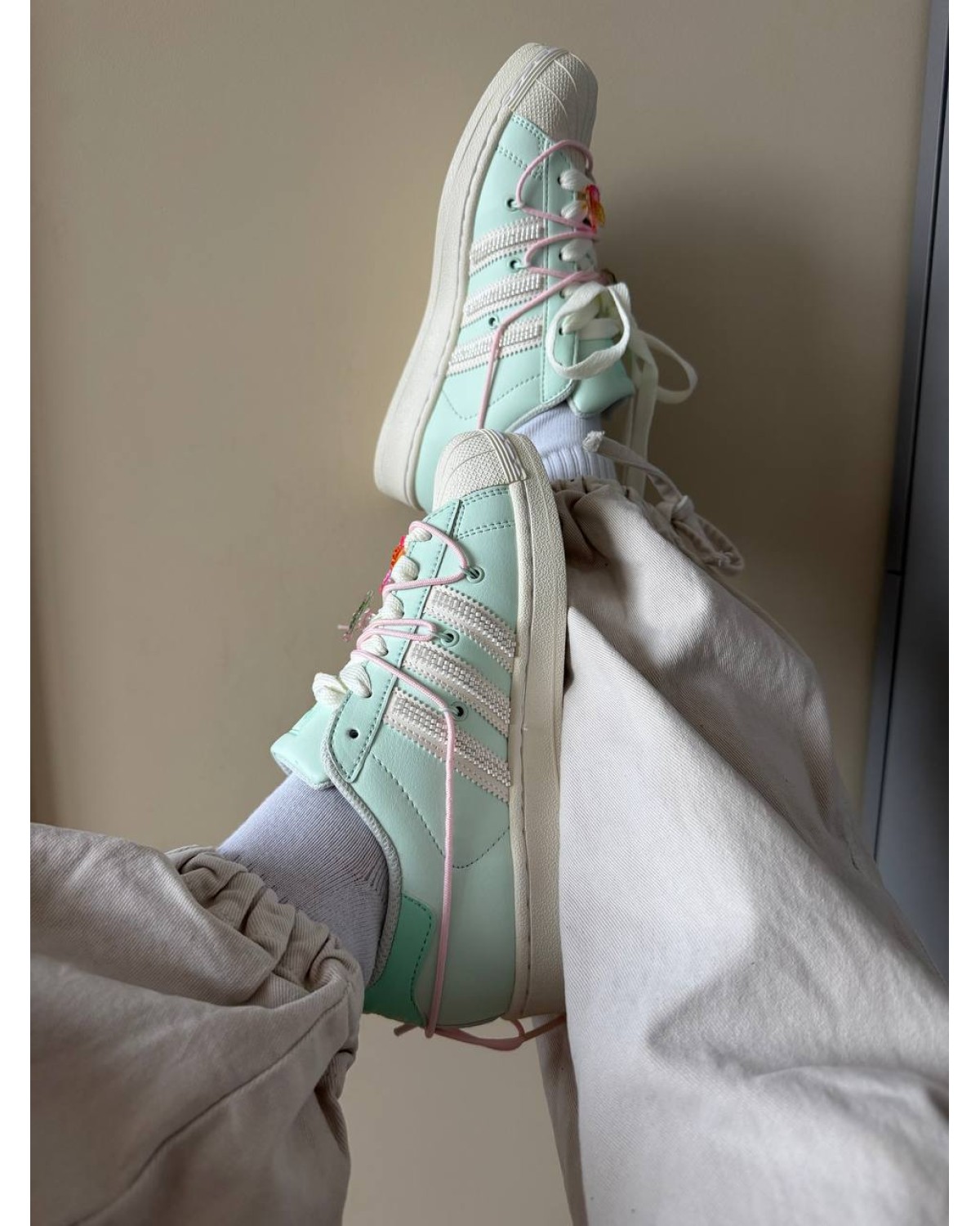 Adidas Superstar Lite Aqua White  Double Lace-Up Shoe