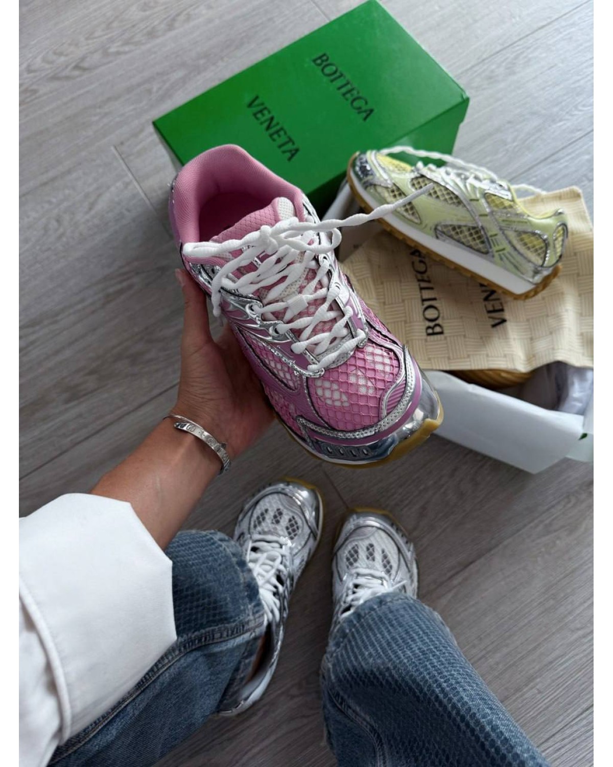 Bottega Veneta Orbit Sneaker Gloss Silver/Pink