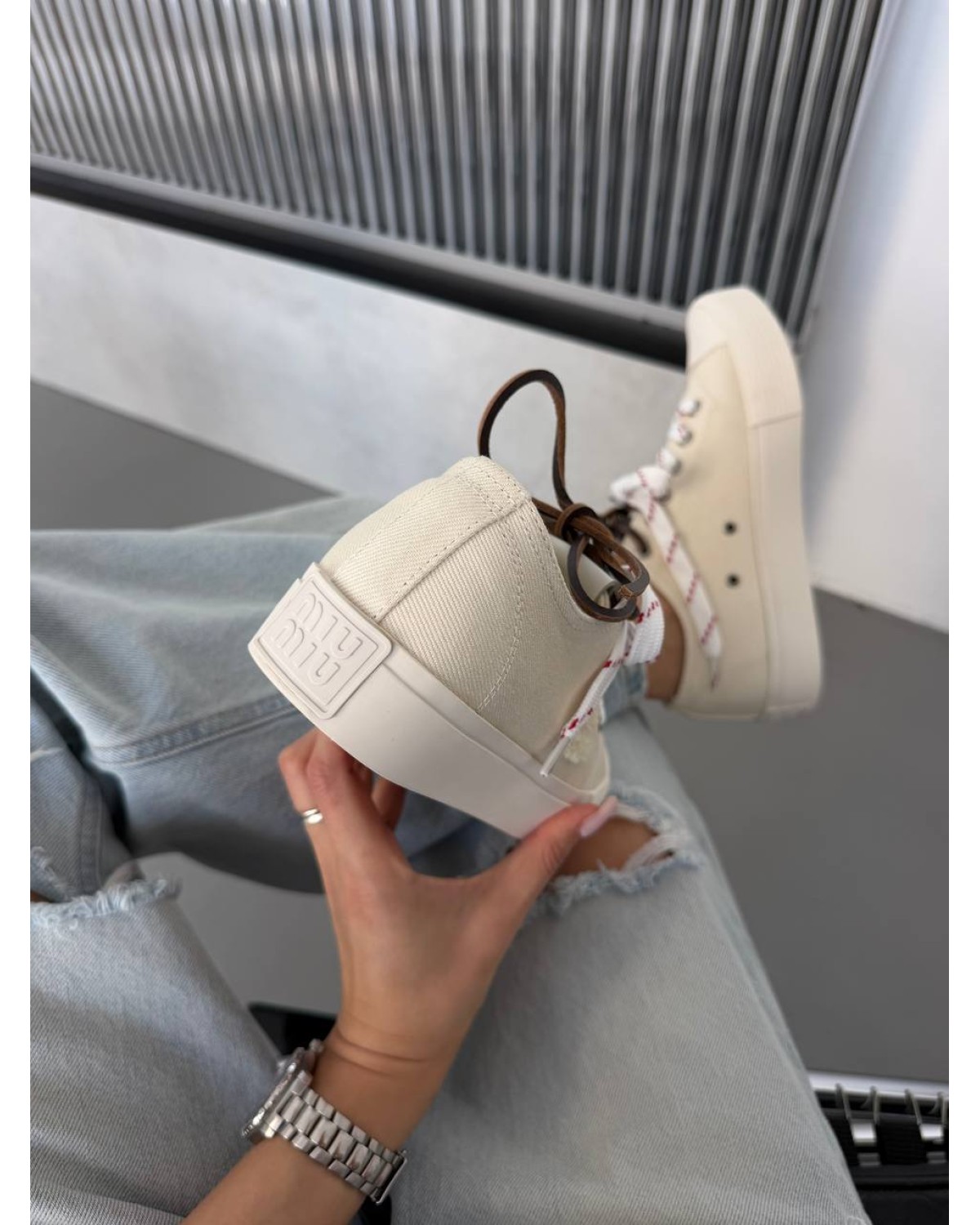 Miu Miu  Washed Denim Light Cream