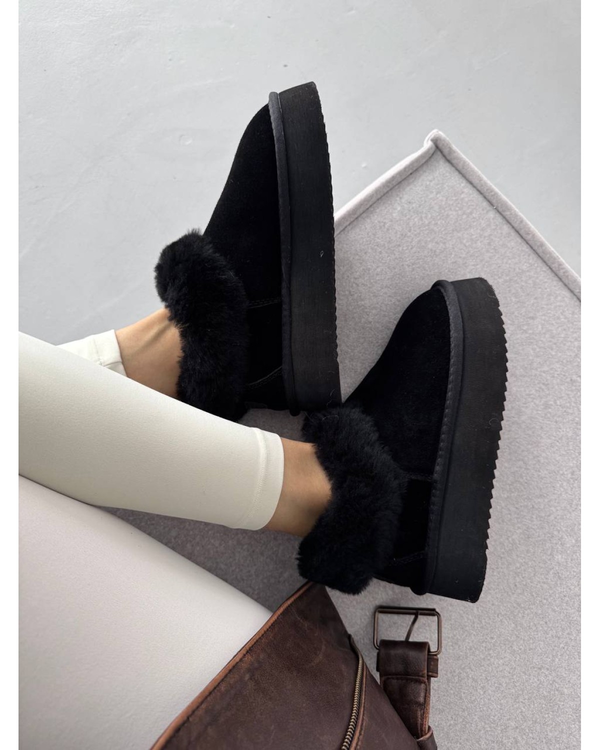 Ugg Fur Slippers Black Suede Ugg Fur Slippers Black Suede