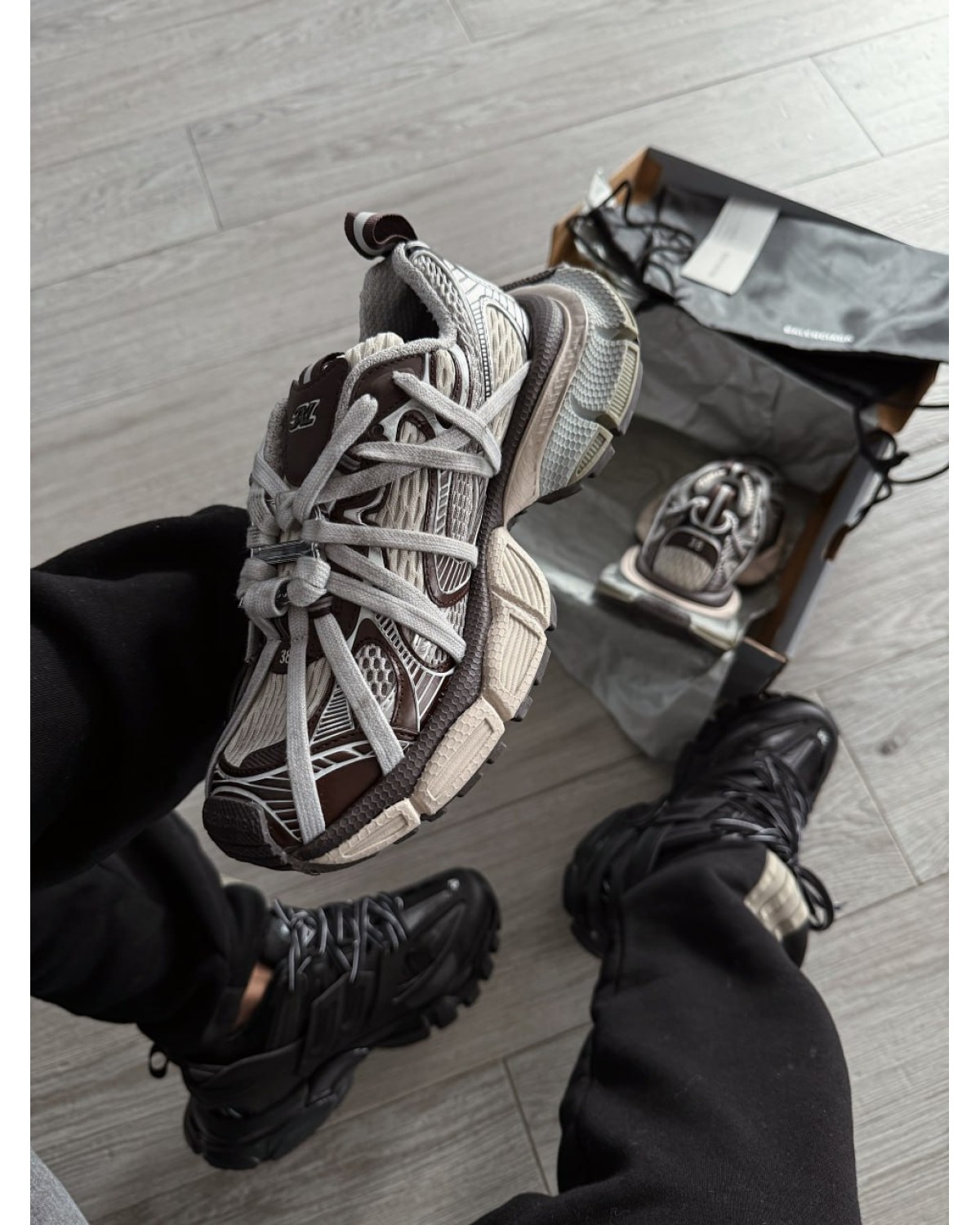 Balenciaga 3XL Extreme Lace Trainers Grey Brown