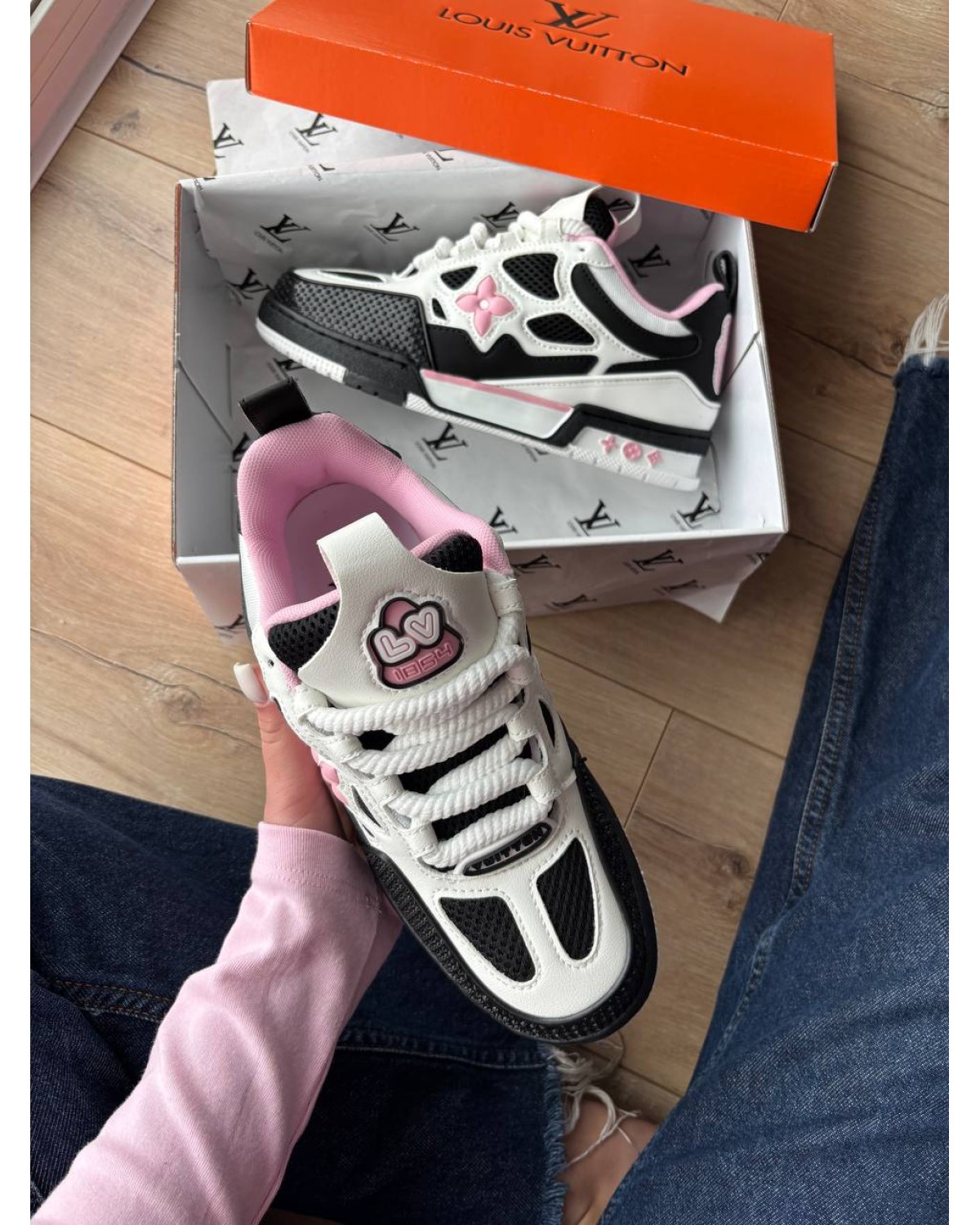 Louis Vuitton Skate Sneaker Black White Pink