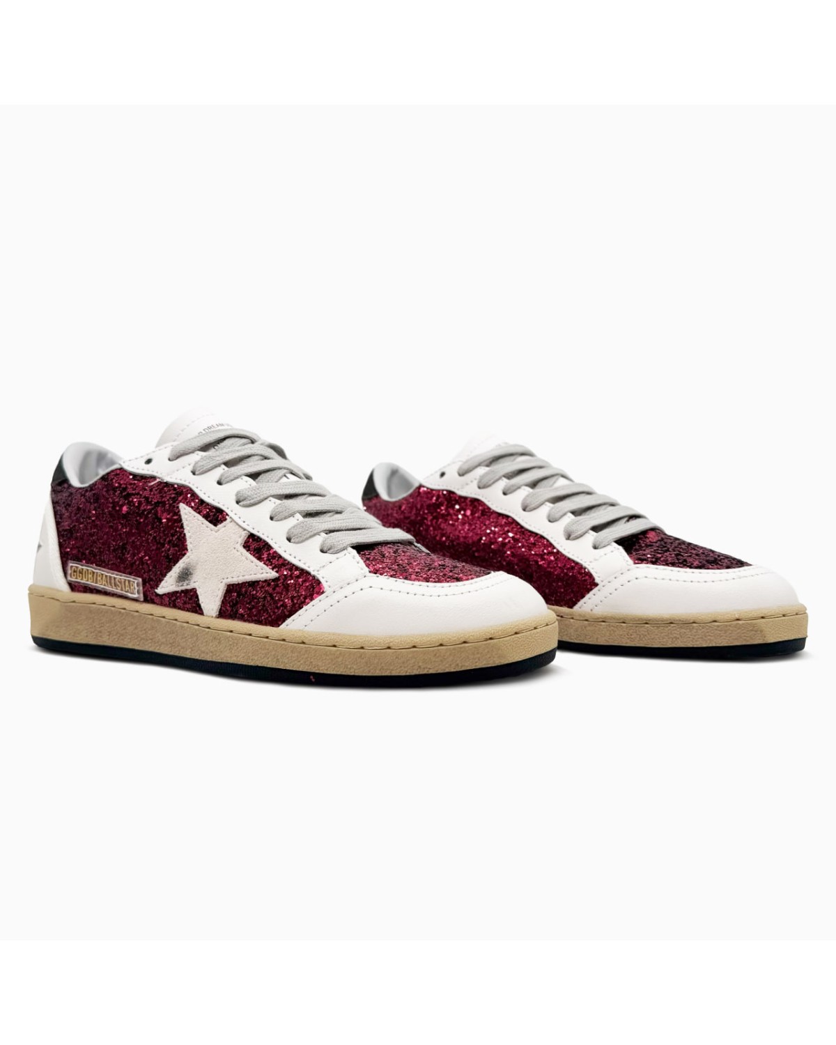 Golden Goose Ball Star Bordeaux Burgundy Glitter White Golden Goose Ball Star Bordeaux Burgundy Glitter White