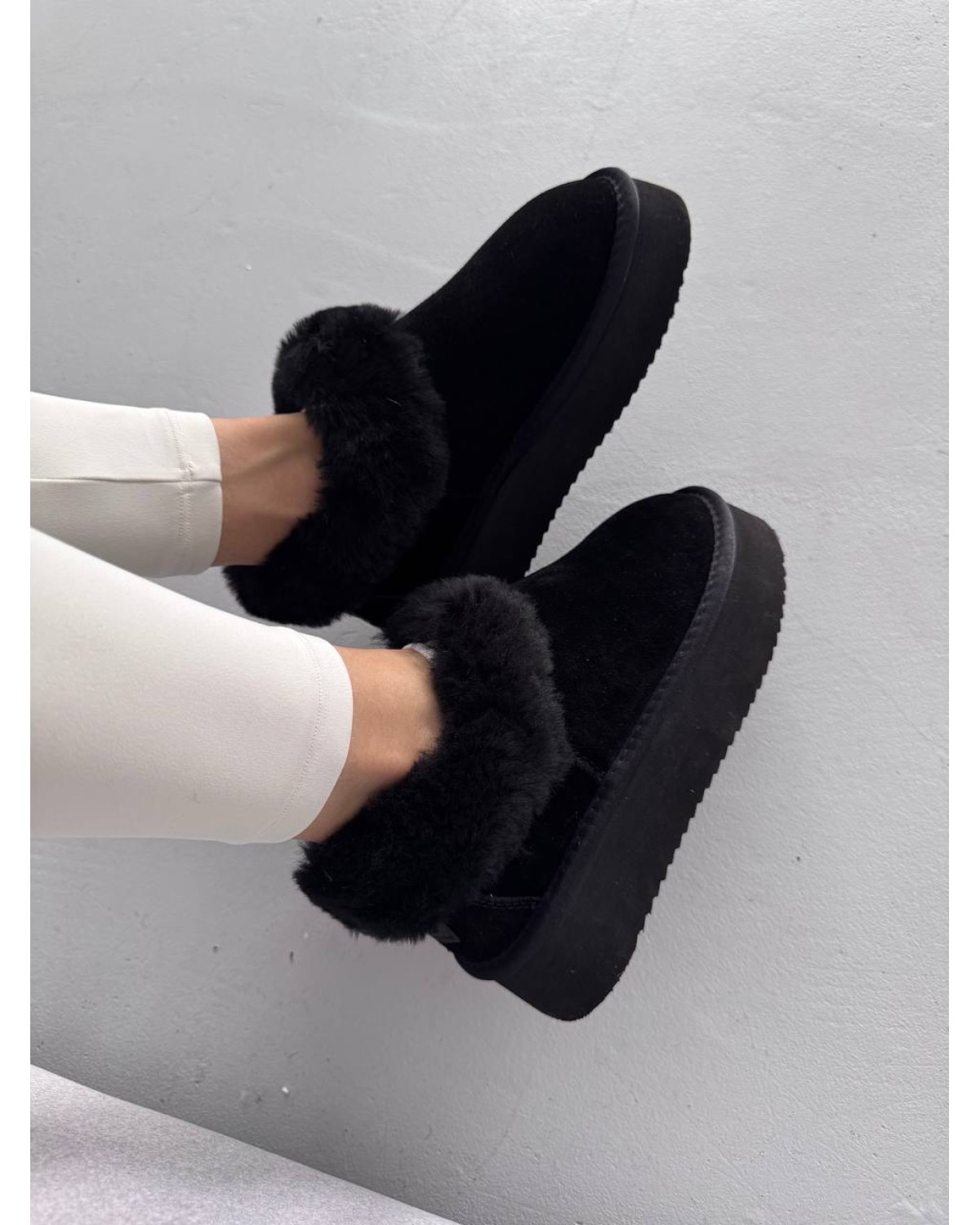 Ugg Fur Slippers Black Suede