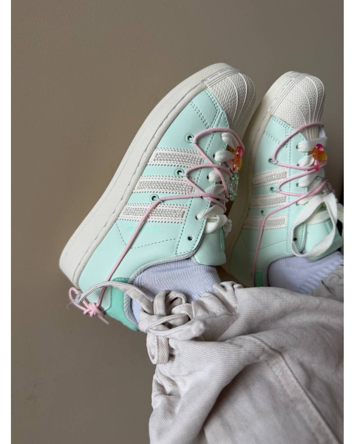 Adidas Superstar Lite Aqua White  Double Lace-Up Shoe