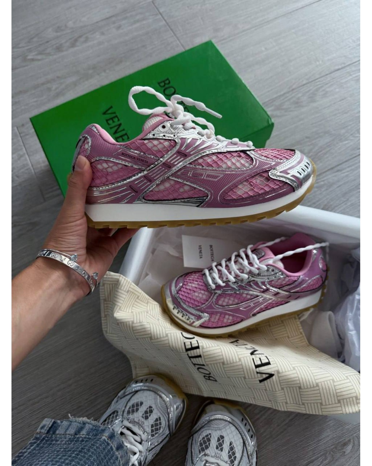 Bottega Veneta Orbit Sneaker Gloss Silver/Pink