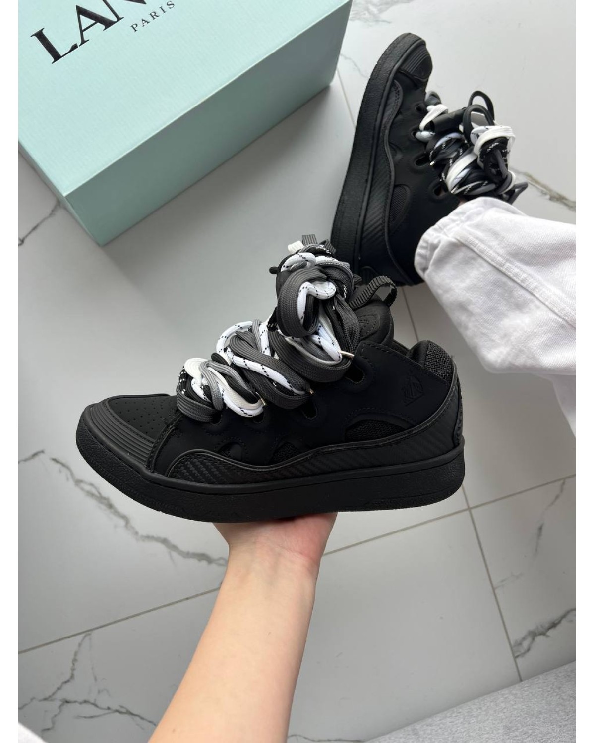 Lanvin Curb Sneakers Black Rope Laces Mix