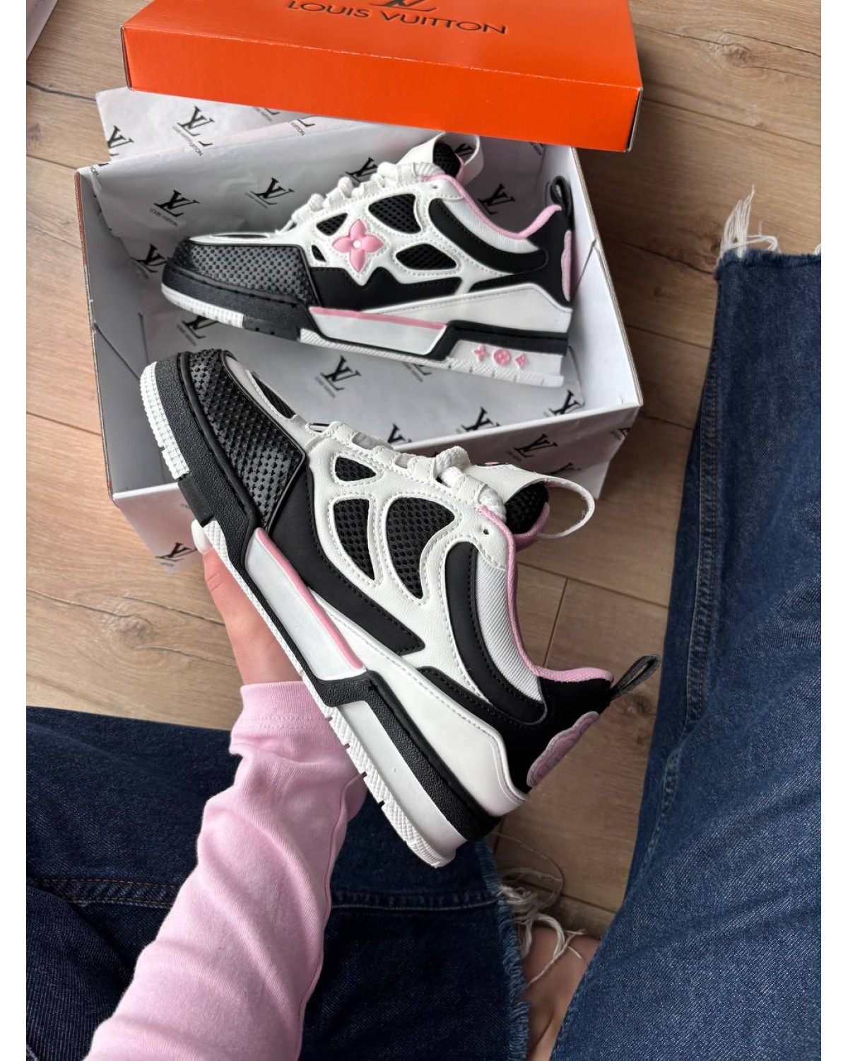 Louis Vuitton Skate Sneaker Black White Pink