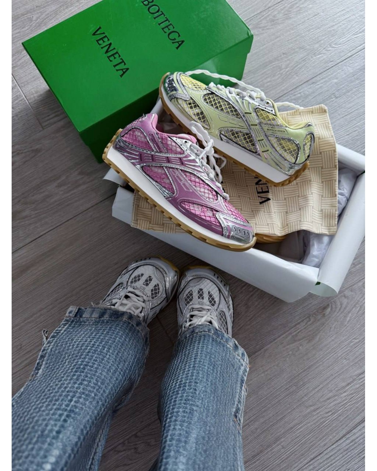 Bottega Veneta Orbit Sneaker Gloss Silver/Pink