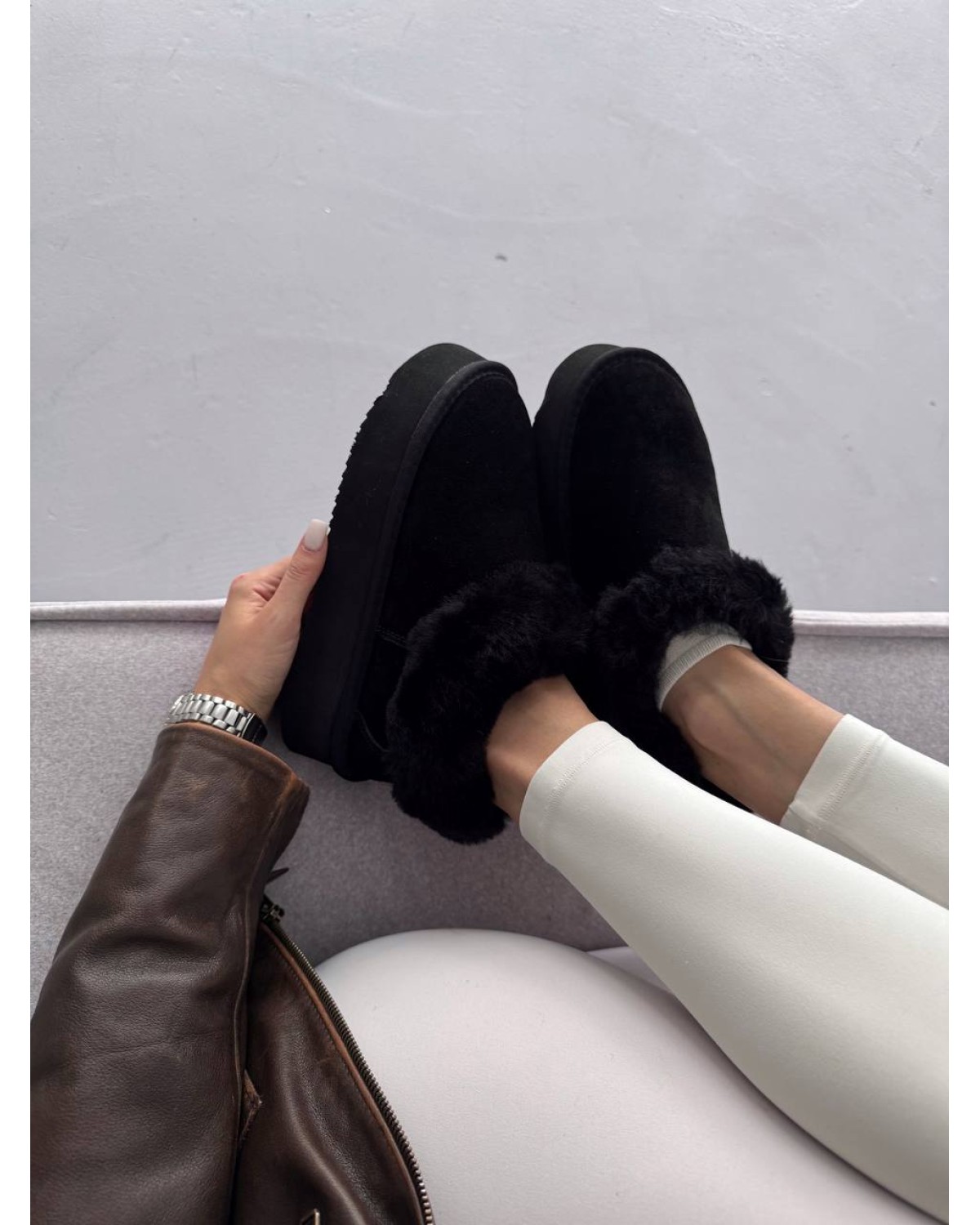 Ugg Fur Slippers Black Suede Ugg Fur Slippers Black Suede