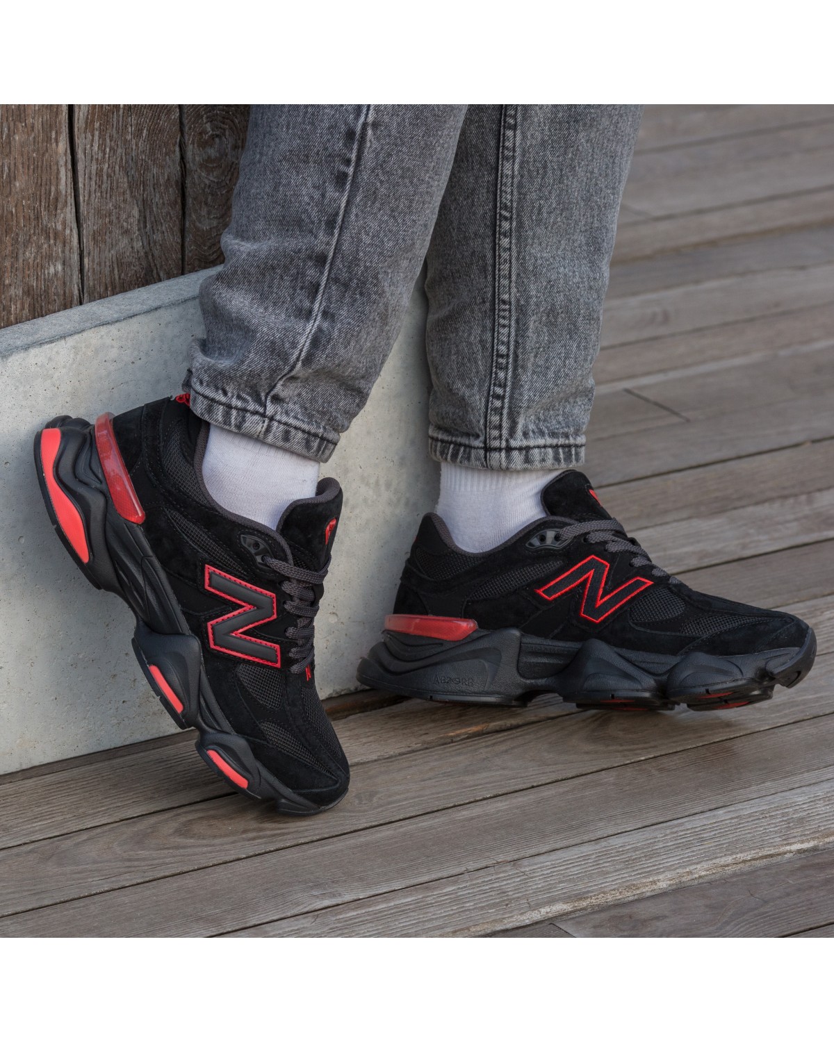 New Balance 9060 Black Red Suede